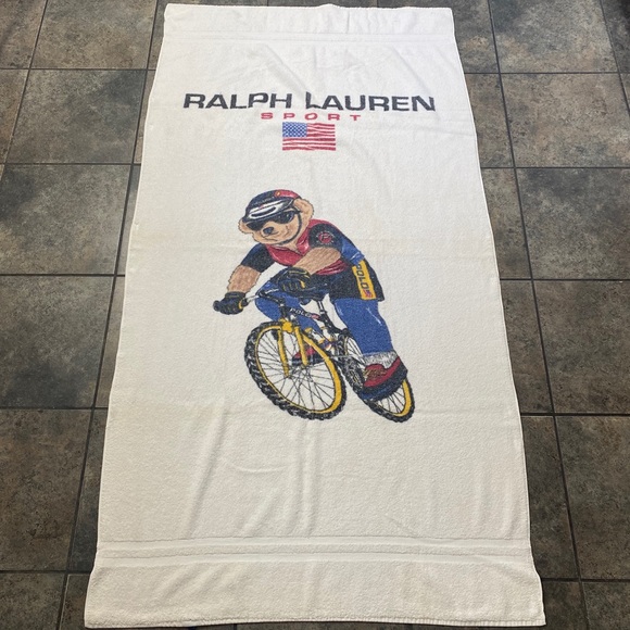 VTG 90’s Polo Sport Ralph Lauren Cycle Polo Bear Beach/Bath Towel Rare HTF